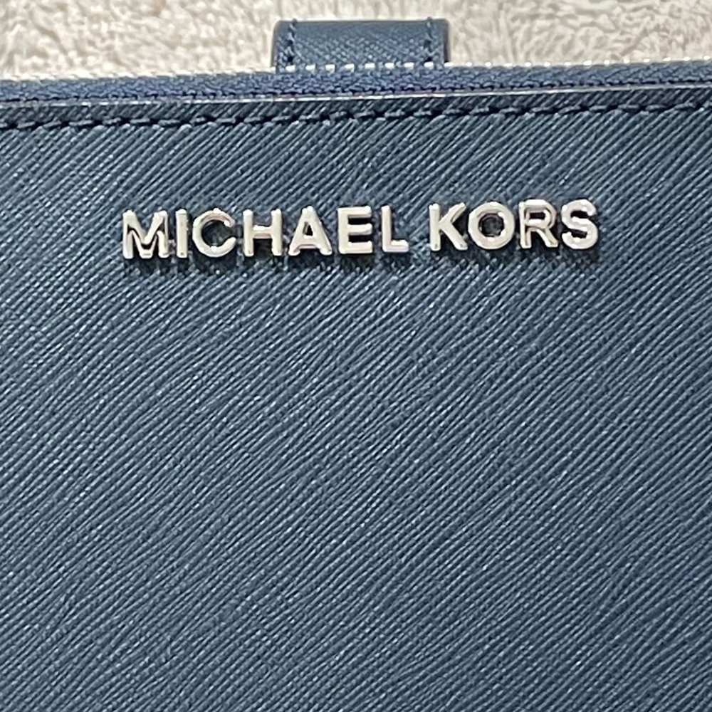 Michael Kors Jet Set Travel Large Double Zip Phone Wallet Wristlet Navy Leather - Picture 3 of 16